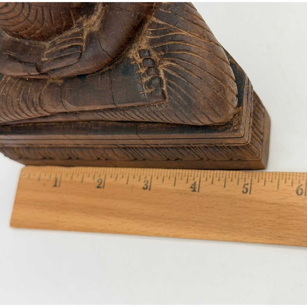 Vintage Carved Wood Buddha Statue & Embossed Metal Wall Plaque Buddhist Decor - Picture 7 of 15
